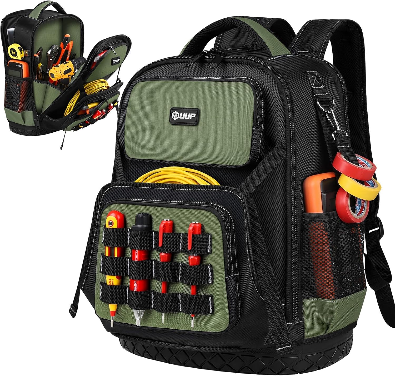 Tool Backpack, UUP Heavy Duty Tool Bag, Large Empty Toolbag Organizer with Waterproof Molded Hard Bottom, Utility Tool Laptop Storage Back Pack, HVAC Technician Electrician Construction Men Dad Gift