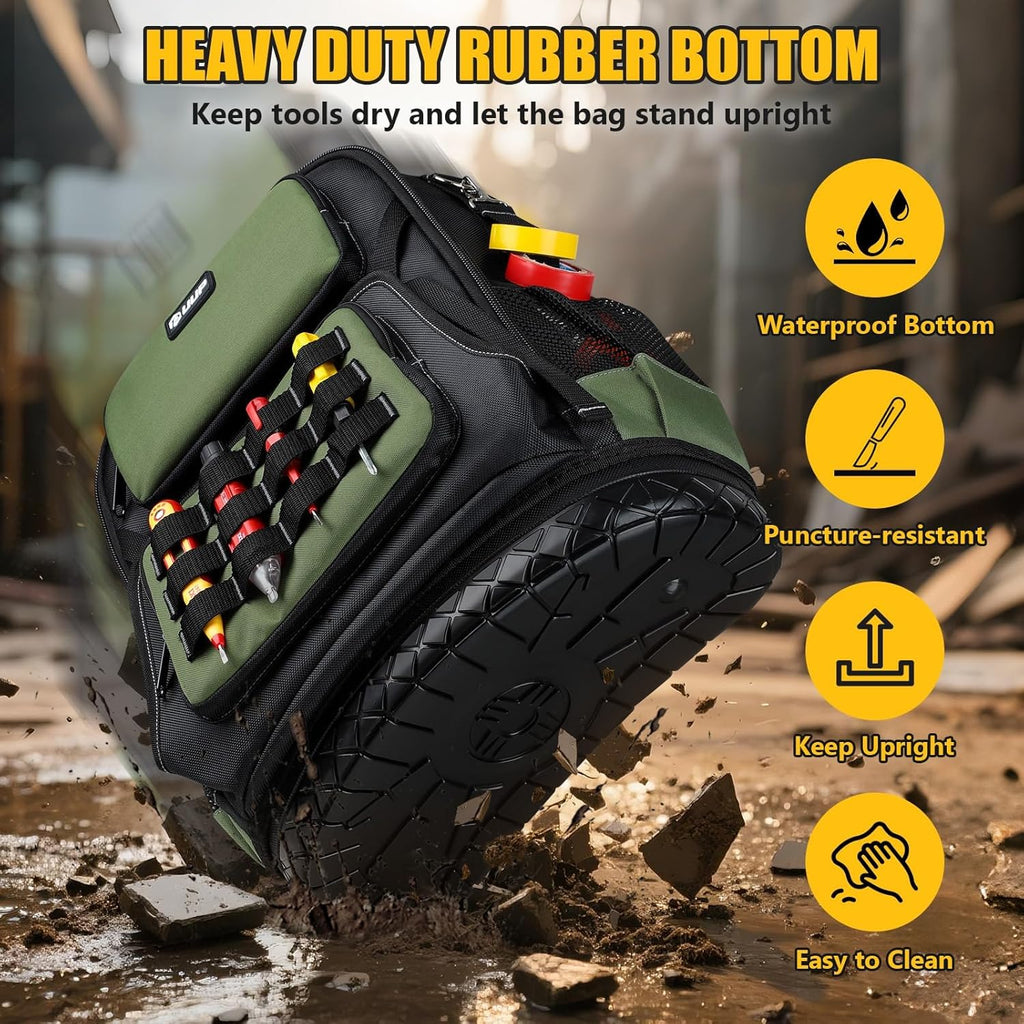 Tool Backpack, UUP Heavy Duty Tool Bag, Large Empty Toolbag Organizer with Waterproof Molded Hard Bottom, Utility Tool Laptop Storage Back Pack, HVAC Technician Electrician Construction Men Dad Gift